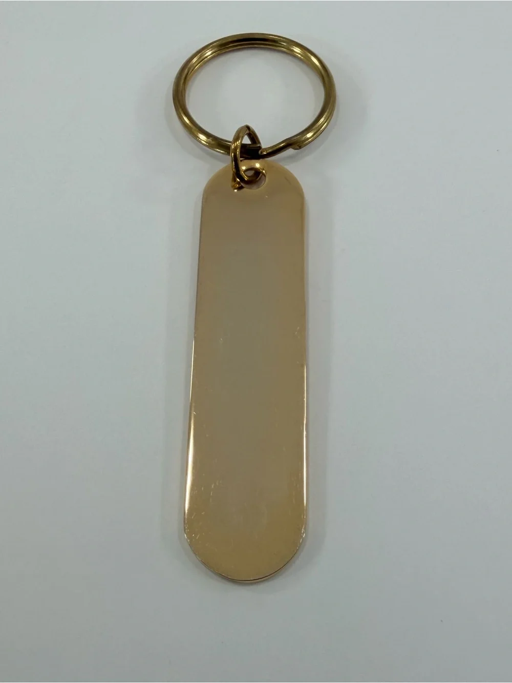 VTG 1980s Solid Brass Bar Key Fob Blank Hotel Motel Style Long Oval Tag Keychain